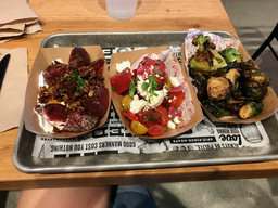 Roasted Beets - Smoked Pecan Granola, Goat Cheese, Yogurt and Oranges;Tomato and Watermelon Salad - with Feta, Basil and Pickled Onions;Crispy Brussel Sprouts - with Whiskey-Caramel