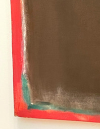 Detail of lower left from Untitled, 1950, a color field painting by Mark Rothko, (painter) American, born Russia, 1903 - 1970. Painted 1950. Pigmented hide glue and oil on canvas. Dimensions, overall: 109.6 x 126.1 cm (43 1/8 x 49 5/8 in.). Gift of The Mark Rothko Foundation, Inc. to the National Gallery of Art, Washington, D.C.