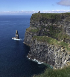 An angle of the Cliffs of Moher featuring O'Brien's tower pre-restoration