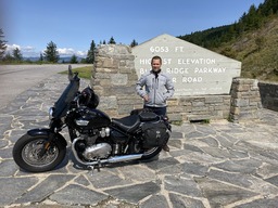 National Park Service marker designating the highest elevation on the Blue Ridge Parkway Motor Road, at 6053 ft., in Brevard, NC, Transylvania County.  This is not the highest elevation on the Blue Ridge Parkway, which is at Mt. Mitchell, 6684 ft. 