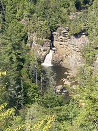 "The Linville River flows from its headwaters high on the steep slopes of Grandfather Mountain and cascades through two falls as it begins a nearly 2,000 foot descent through this rugged and spectacularly beautiful gorge. Known by the Cherokee as 'the river of many cliffs,' Linville Gorge was the nation's first officially designated wilderness area." Quoting NPS, https://www.nps.gov/blri/planyourvisit/linville-falls-mp-316.htm